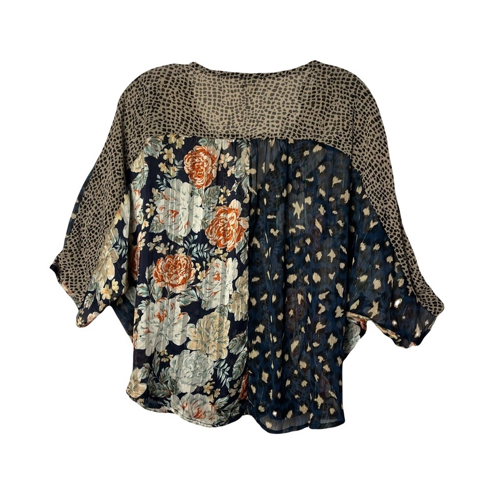 Umgee | Navy Mixed Print Boho Surplice Top, Small - image 2
